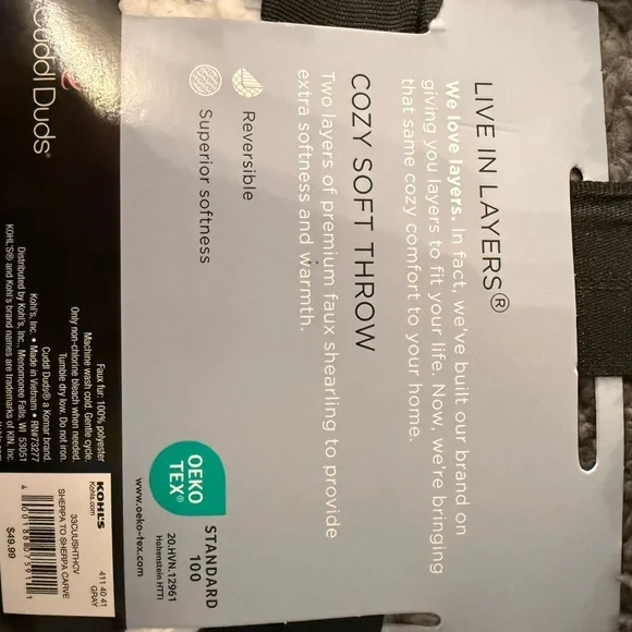 Cuddl Duds Plush Sherpa Throw Blanket - Gray and Cream - Picture 4 of 4